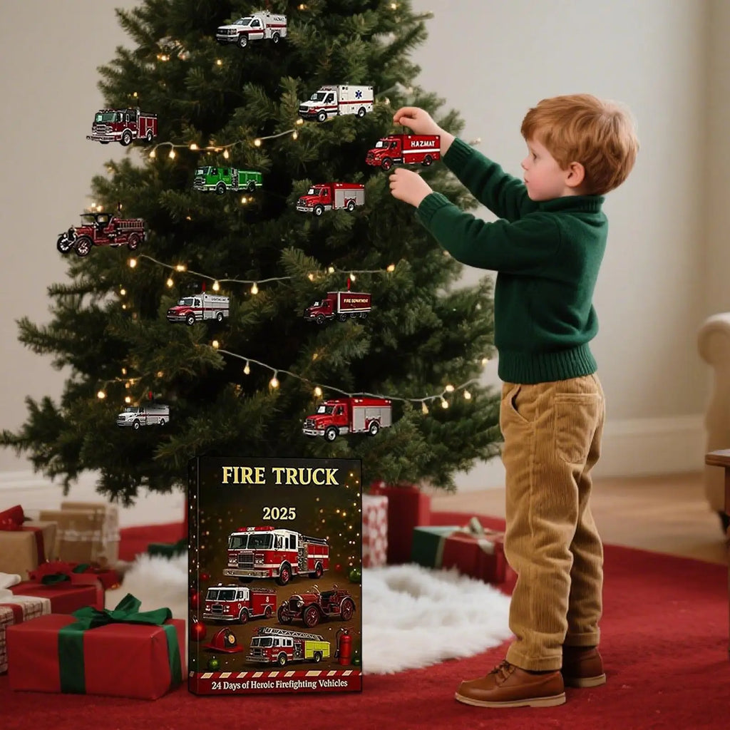 Fire Truck Advent 24 Days Firefighting Vehicle Ornaments Countdown Qme