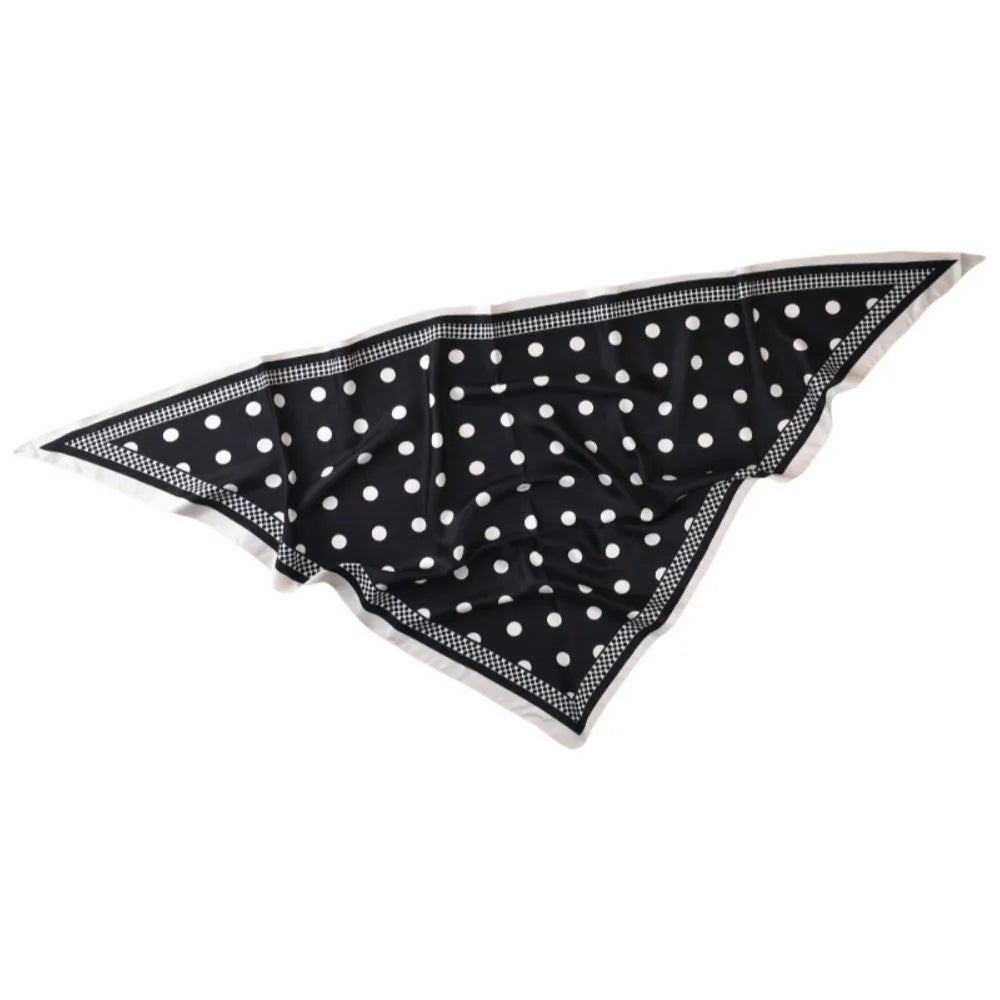 Vintage Printed Polka Dot Triangle Scarf Thin Polyester Jeans Waist Belt Versatile Bandana Imitation Silk Scarf Office Style Qme Black