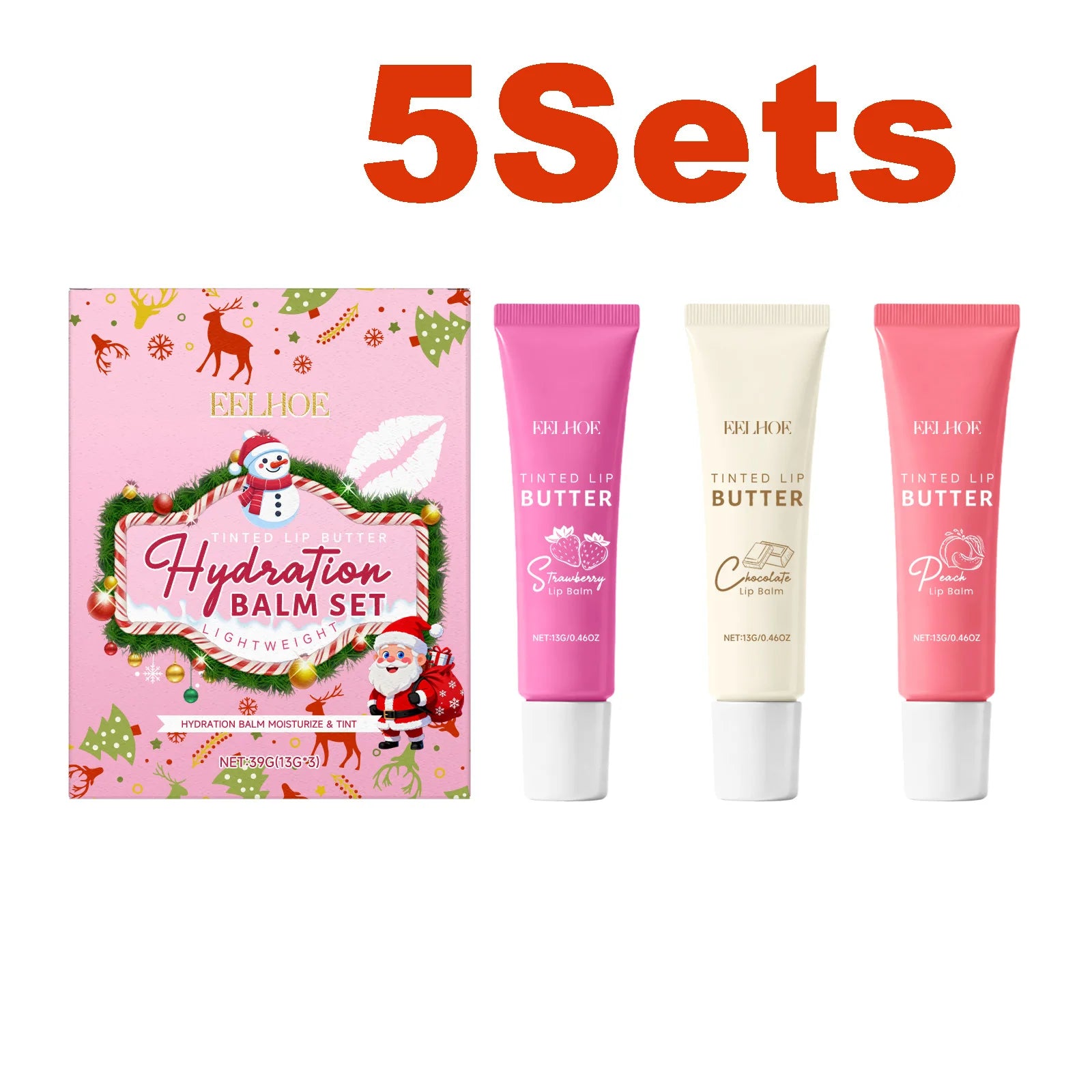 Tinted Lip Balm Set Moisturizing Nourishing Fade Lip Lines Prevent Chapping Hydrating Multi-Flavor Lip Care Christmas Gift Box Qme 5 Sets