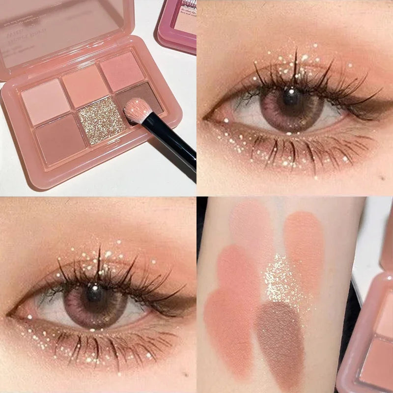 Pink Clear Glitter Eyeshadow Palette Matte Shimmer Orange Brown Shiny 4-Color Eye Shadow Girl Makeup Palette Lasting Cosmetic Qme