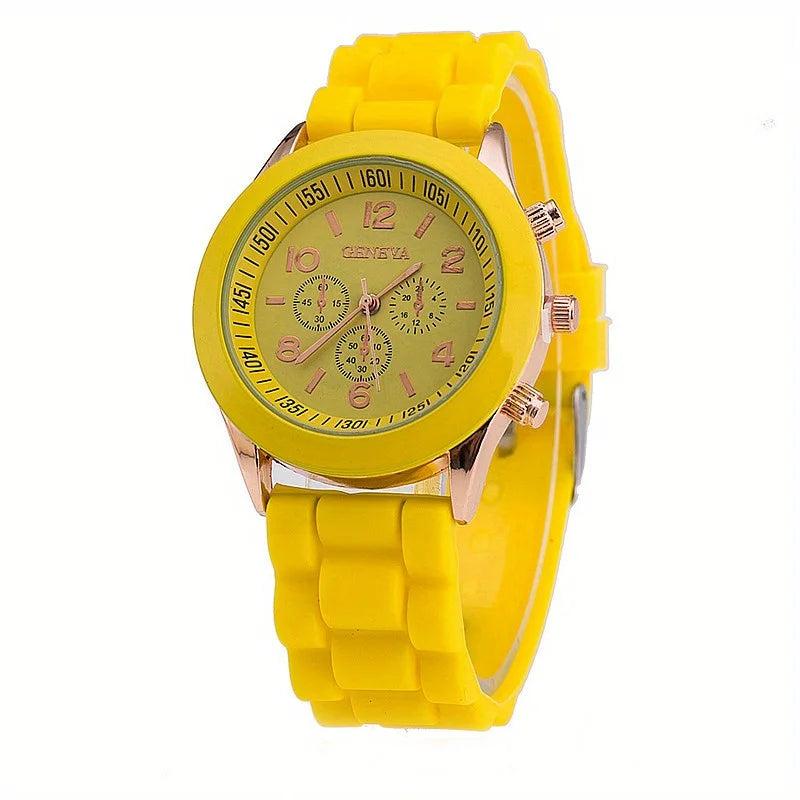 Watch Hot Sales Geneva Brand Silicone Women Watch Ladies Fashion Dress Quartz Wristwatch Female Watch montre relogio feminino Qme Yellow