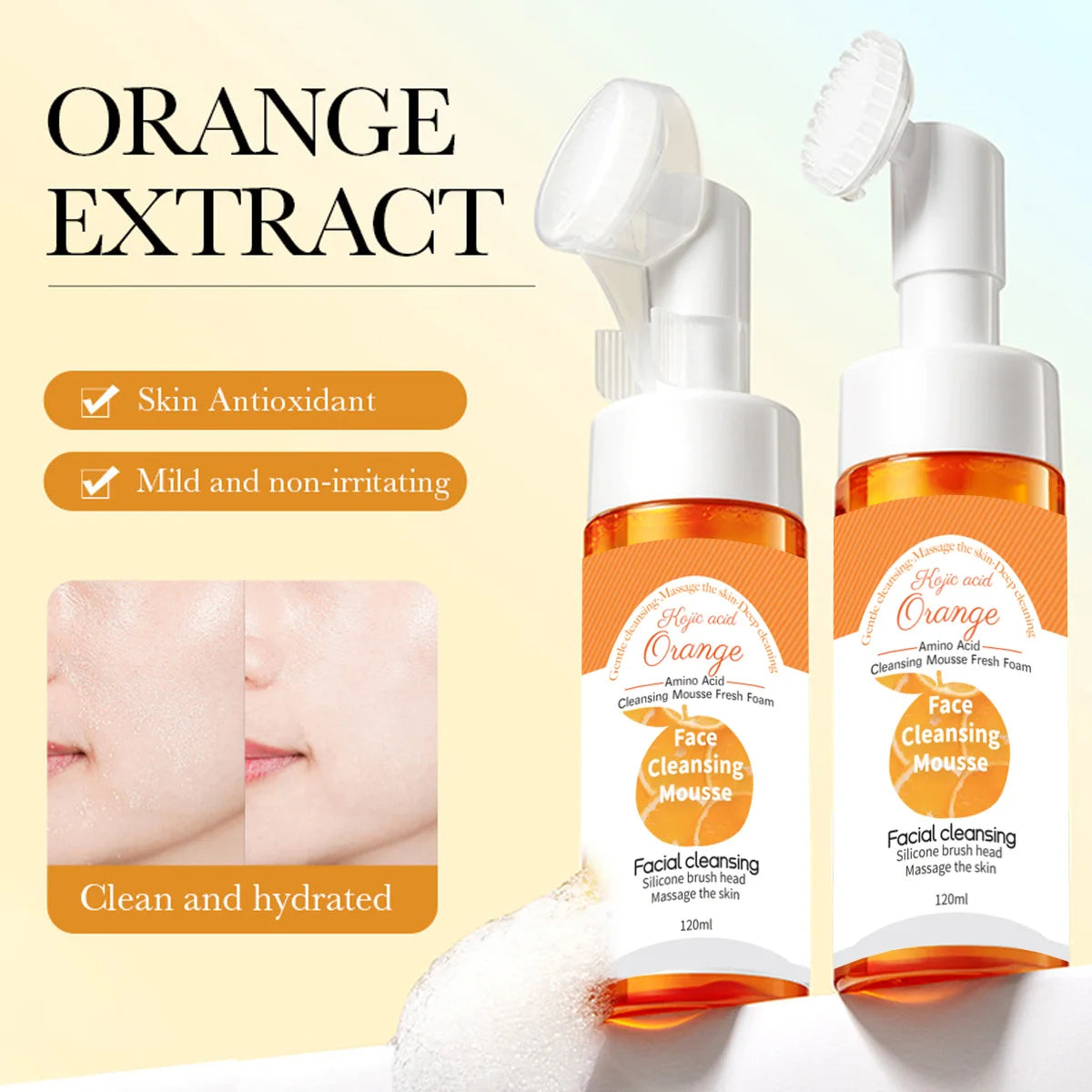 Vc Orange Cleansing Mousse Silicone Soft Brush Head Cleanses Face Qme