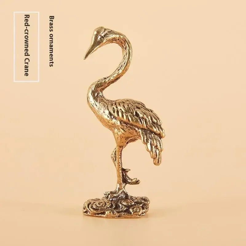 Small Decorative Brass Crane Miniature Figure; Unique Animal Craft Ornament for Desktops Qme onesize