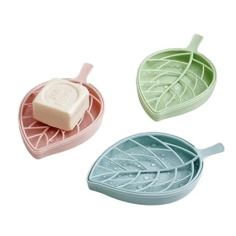 Leaf-Shaped Soap Dish 2 Layers Drain Soap Box Bathroom Dish Plate Case Home Shower Soap Holder Bathroom Accessories Qme