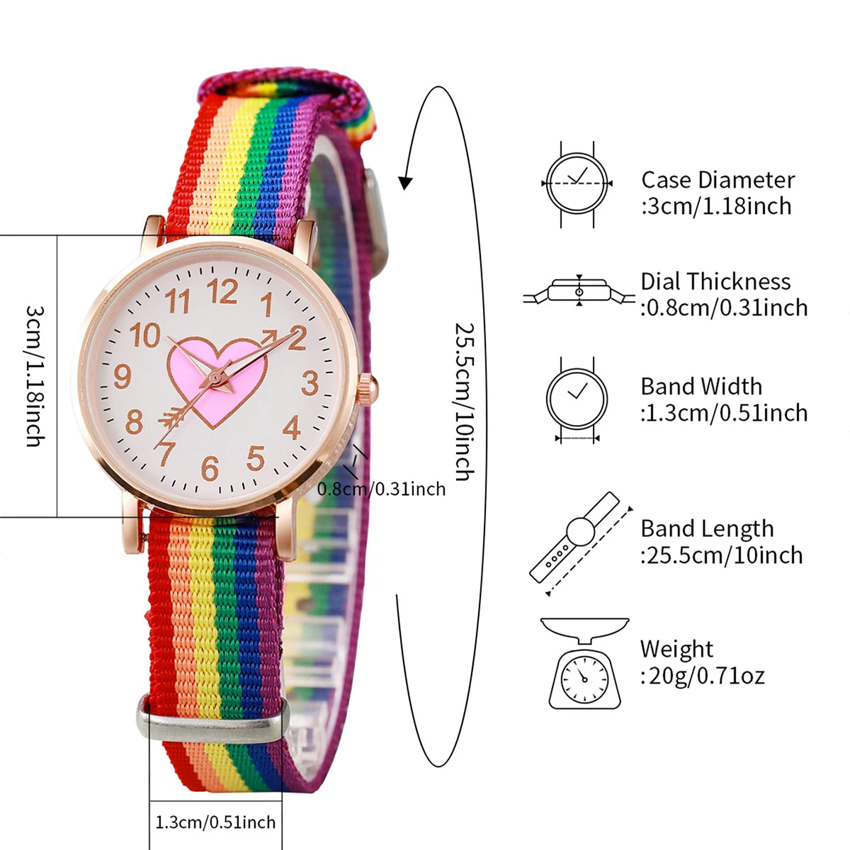 4 Pçs/set Moda Coração Dial Relógio Feminino Banda de Nylon Relógio de Quartzo Arco-íris Contas Pulseiras Conjunto Qme