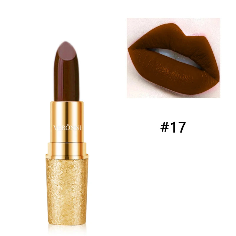 17 Colors Gold Tube Lipstick Moisturizing Velvet Matte Bullet Qme 17