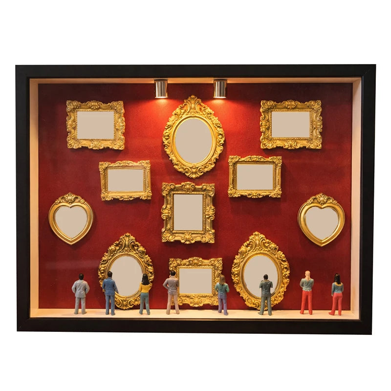 DIY Mini Museum Silhouette Box, Family Memory Photo Display Case Frame Silhouette Box With Light, Mini Frames & Figurines Qme D