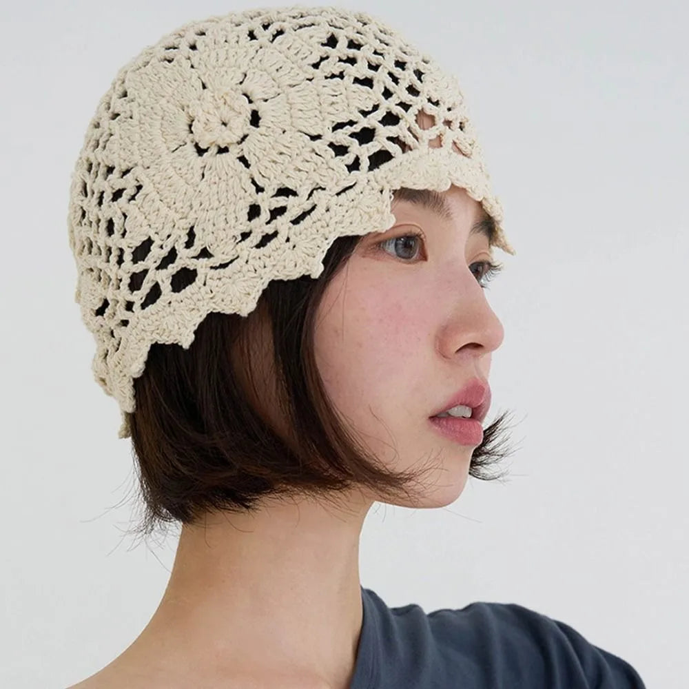 Handmade Crochet Flower Hat Bohemian Style Thin Hollow Out Knitted Hat Ethnic Style Korean Beanies Hat Apparel Accessories Qme