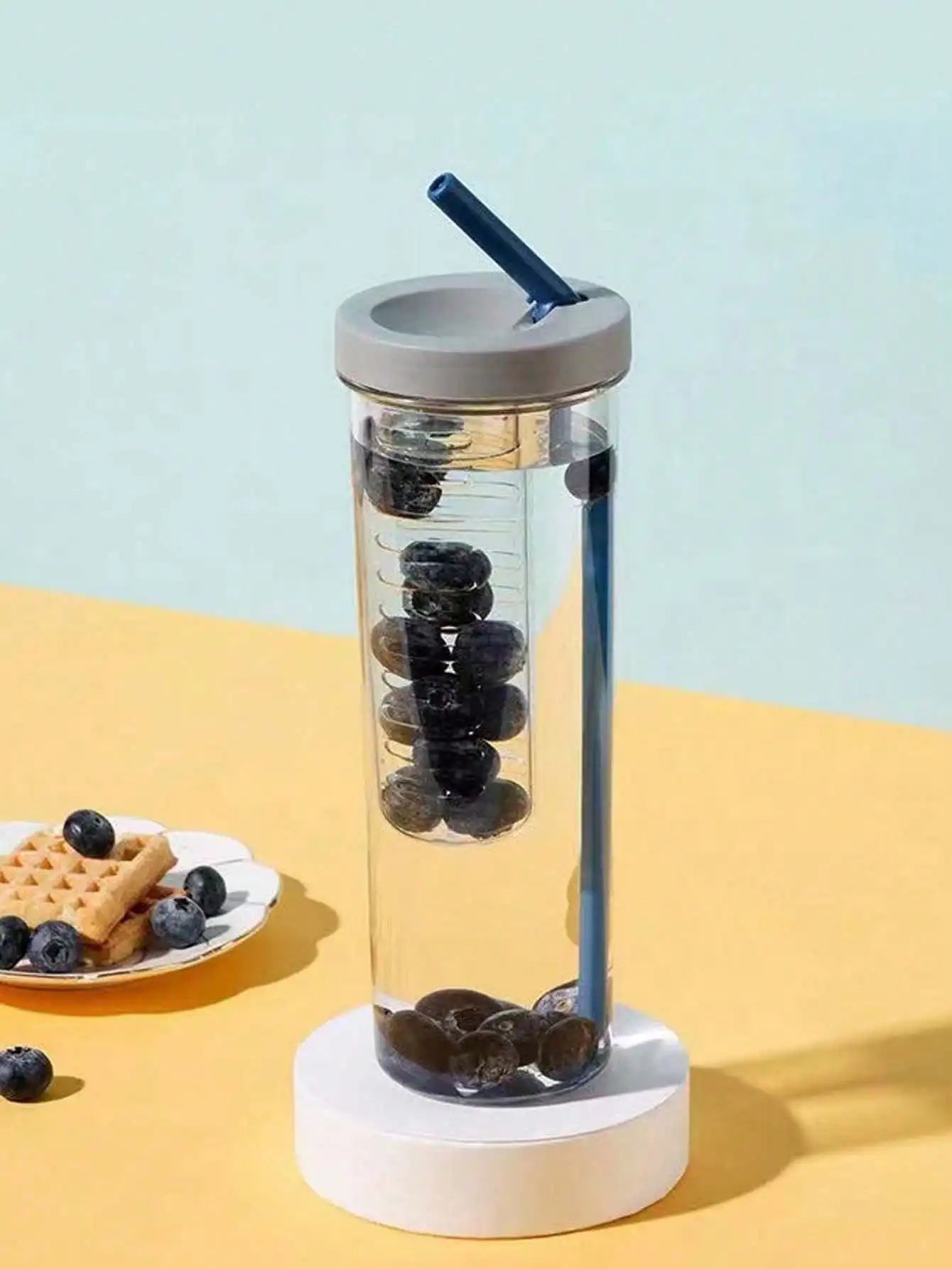 Portable Plastic Leak Proof Sports Water Cup Filter Layer Folding Qme grey