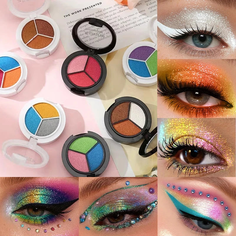 3 Colors Pearlescent Eyeshadow Palette Creamy Mousse Texture Earth Qme