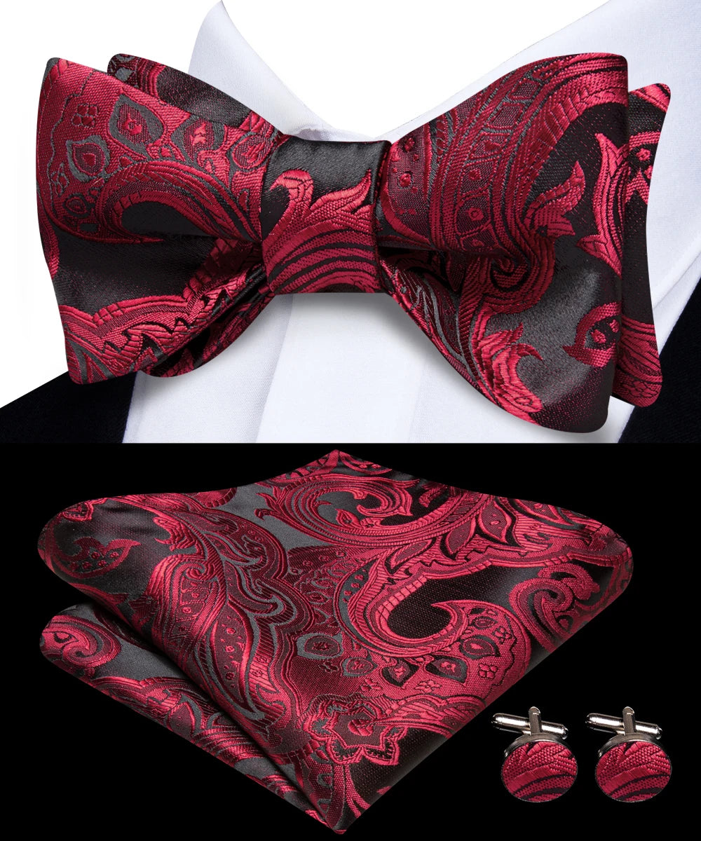 Men's Stylish Two-tone Paisley Tie Including Bow Handkerchief Qme QQHT-LH-2287