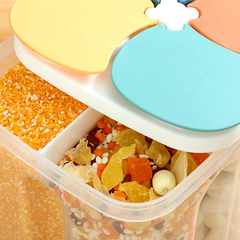 1PC Four Grains And Grains Transparent Storage Crisper Kitchen Supplies Moisture-Proof Sealed Compartmented Open Lid Jar Qme