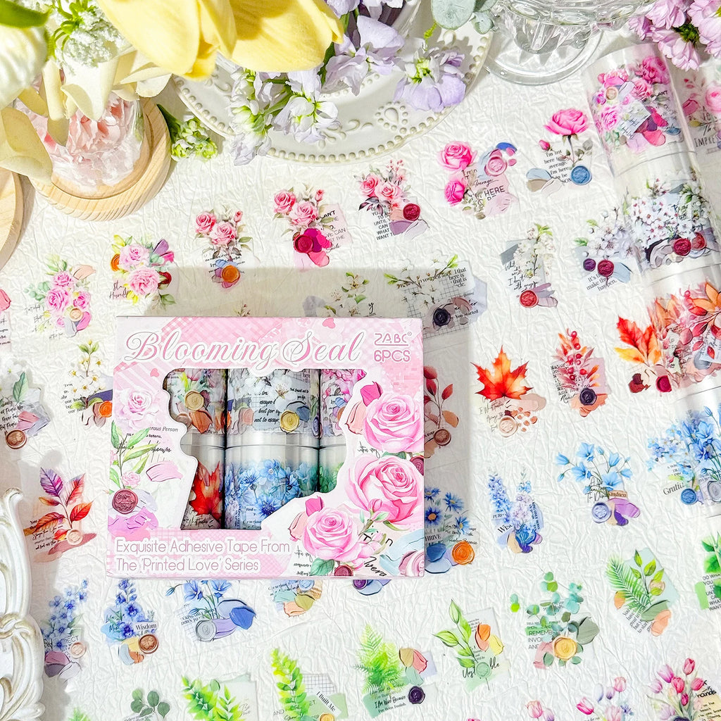 6 Rolls Laser Bright Flowers pattern PET Die cutting Tape Set Decorative Journal Scrapbooking Stickers Masking Tape Stationery Qme