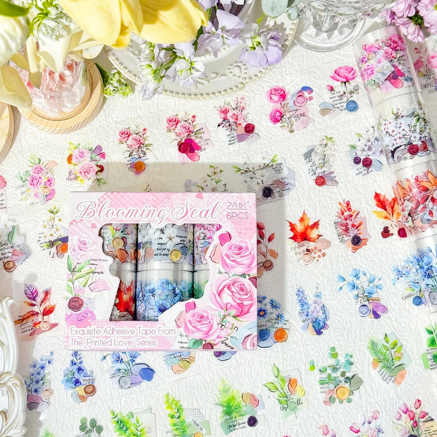 6 Rolls Laser Bright Flowers pattern PET Die cutting Tape Set Decorative Journal Scrapbooking Stickers Masking Tape Stationery Qme