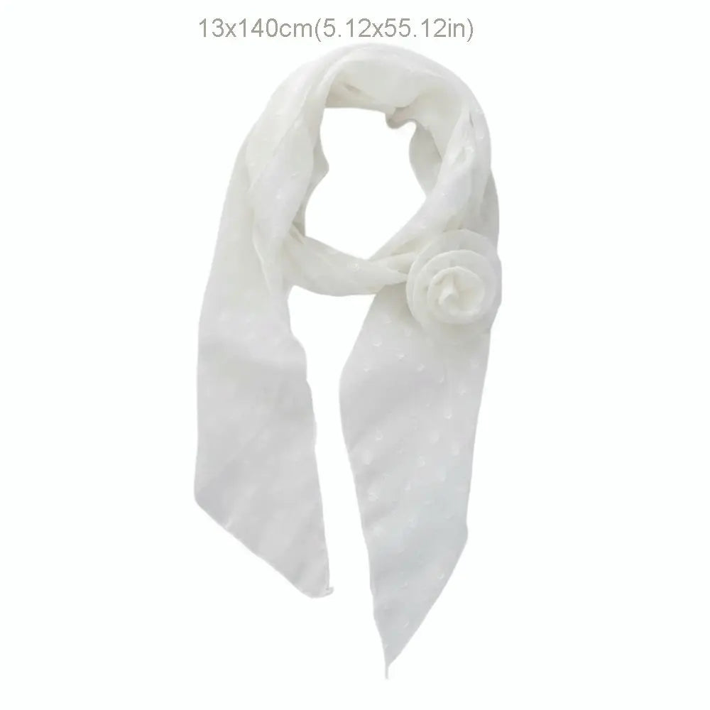 Bow Ties Polka Dots Scarf Thin Cravat Flower Long Silk Scarf Hair Band Narrow Long Ribbon Scarves Qme