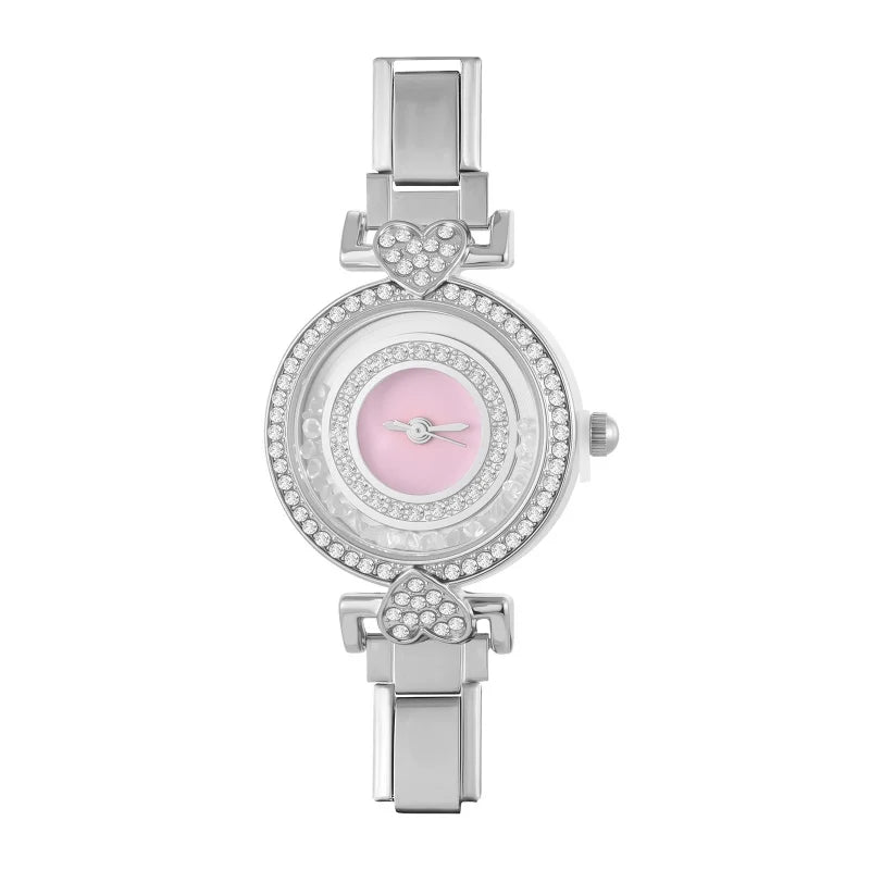 Fashion Women's Stainless Steel Round Shiny Zircon Watch DIY Width