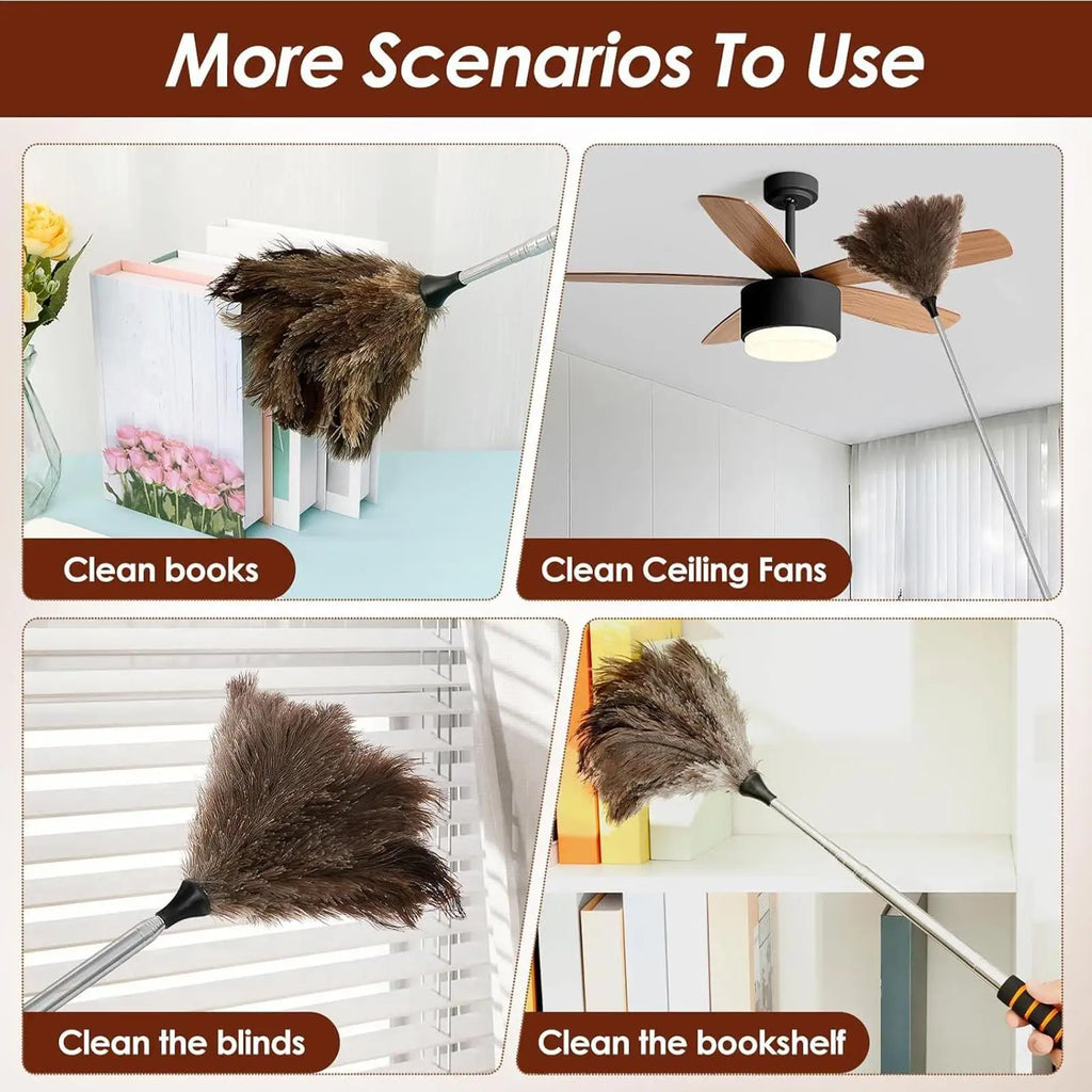 Duster Extendable 61 Inch Soft Dusting Mop Long Anti-Static Feathers Duster For Ceiling Window Vent Baseboard Pet Hair Removal Qme