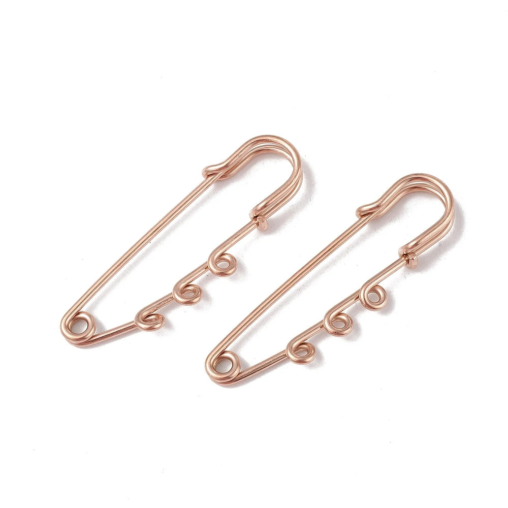 PandaHall 20pcs IP Plated 304 Stainless Steel Safety Pins, Triple Loop Brooch Findings 51x16x7mm, 1.3mm Pin for Lapel Pin Making Qme Rose Gold