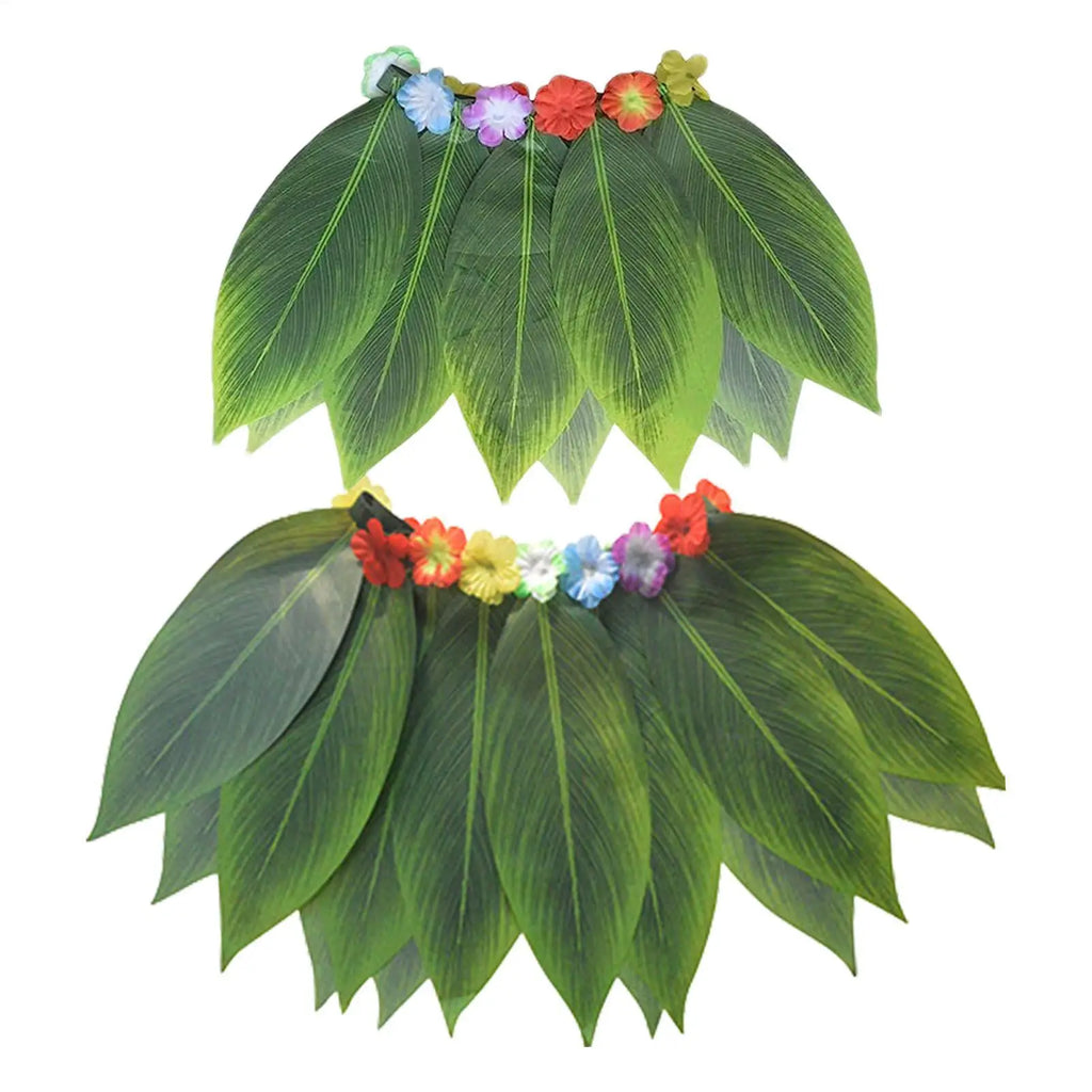 Leaves Skirt Hawaiian Green Grass Skirt Kids Dress Up for Party Girls Photo Autumn Cosplay Teens Stage Performance Halloween Qme