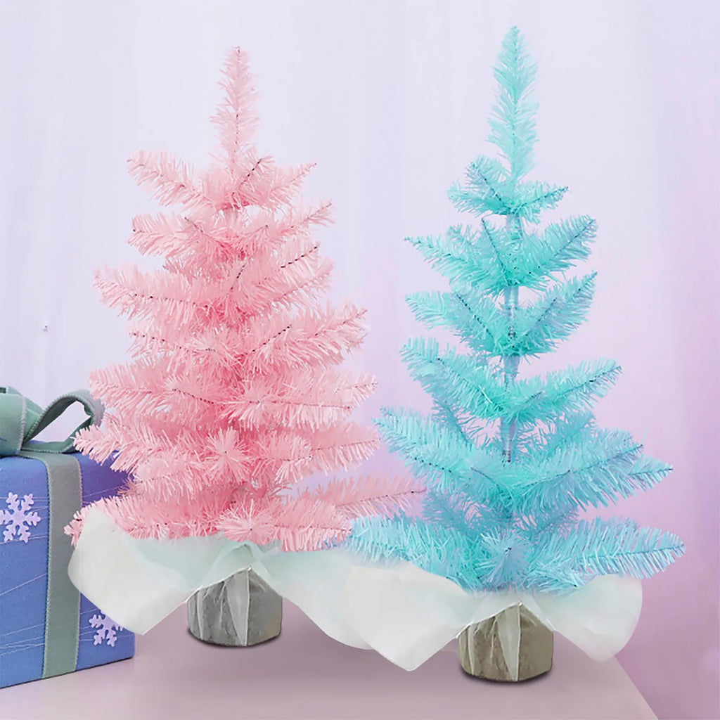 Artificial Mini Colorful Trees Christmas Village Trees with Wood Base Small Sisal Tree for Tabletop Christmas Decoration Qme
