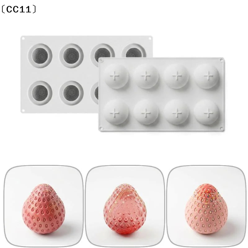 8-Cavity Strawberry Mousse Cake Silicone Mold Chocolate Pudding Qme