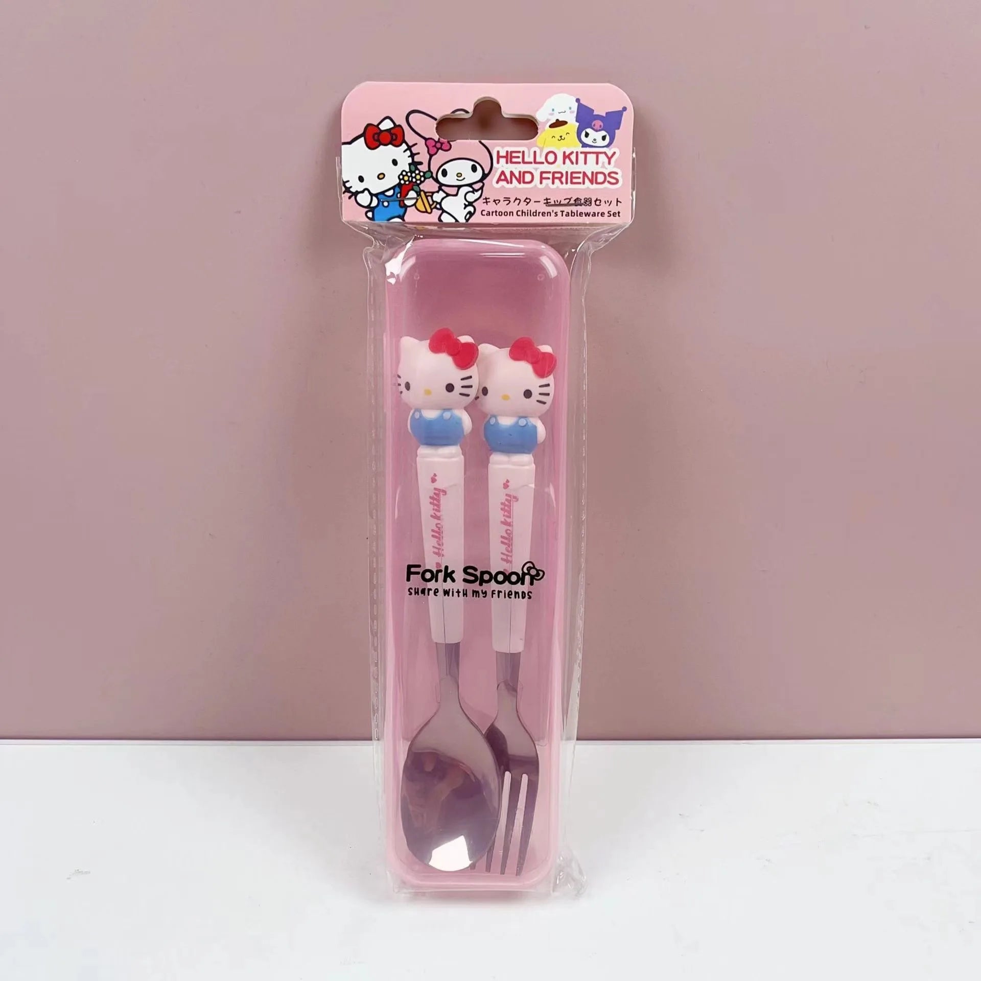 Hello Kitty Cartoon Children's Tableware Spoon Portable Two-Piece Set for Students Stainless Steel Fork and Spoon Set Qme 3
