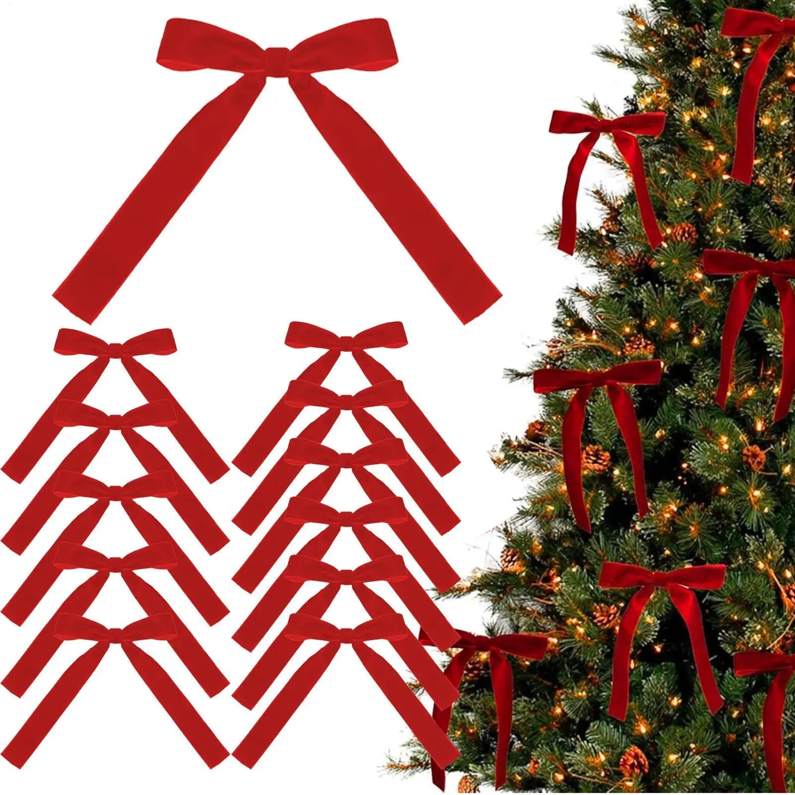 Velvet Red Bows 12X Christmas Velvet Bows Portable Velvet Christmas Tree Bows for Tree Front Door Fireplace Stairs and Garland Qme