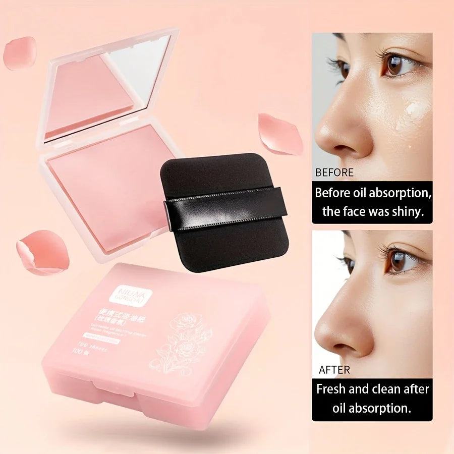 100 Oil Control Paper Mirror Housing Self-adhesive Powder Puff Face Qme