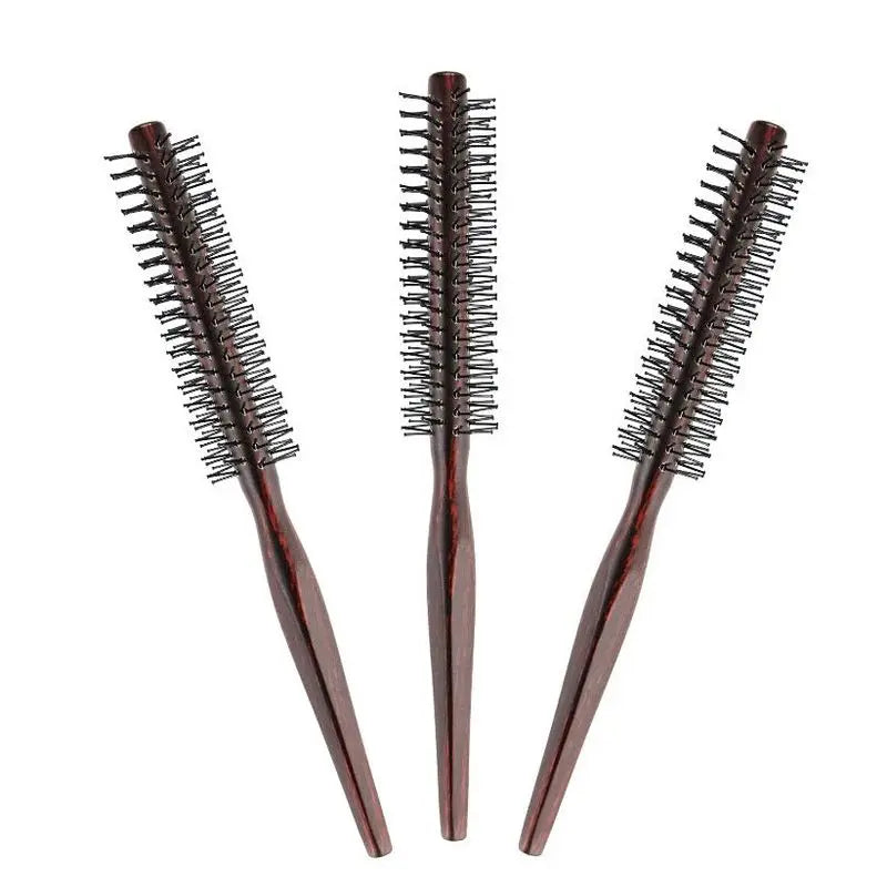 Curly Hair Styling Roller Comb Mini Round Nylon Brush Wooden Handle Qme