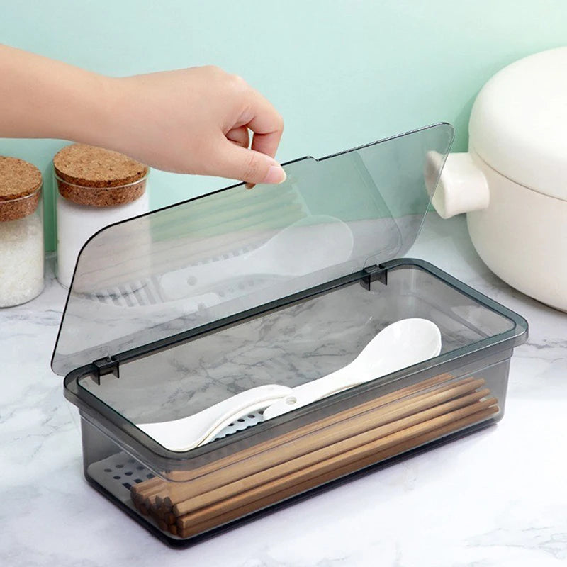 Household Chopstick Holder With Lid Dustproof And Draining Chopstick Cage Kitchen Tableware Storage Box Qme