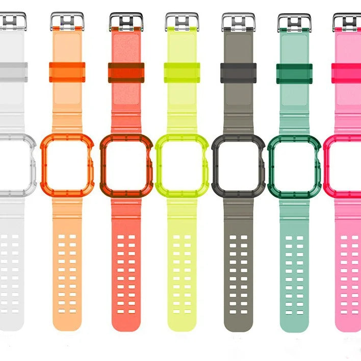 T 1 PCS Suitable for Apple Watch Transparent Jelly Colored Silicone Strap Integrated Waterproof Watch Protective Case for iWatch Qme