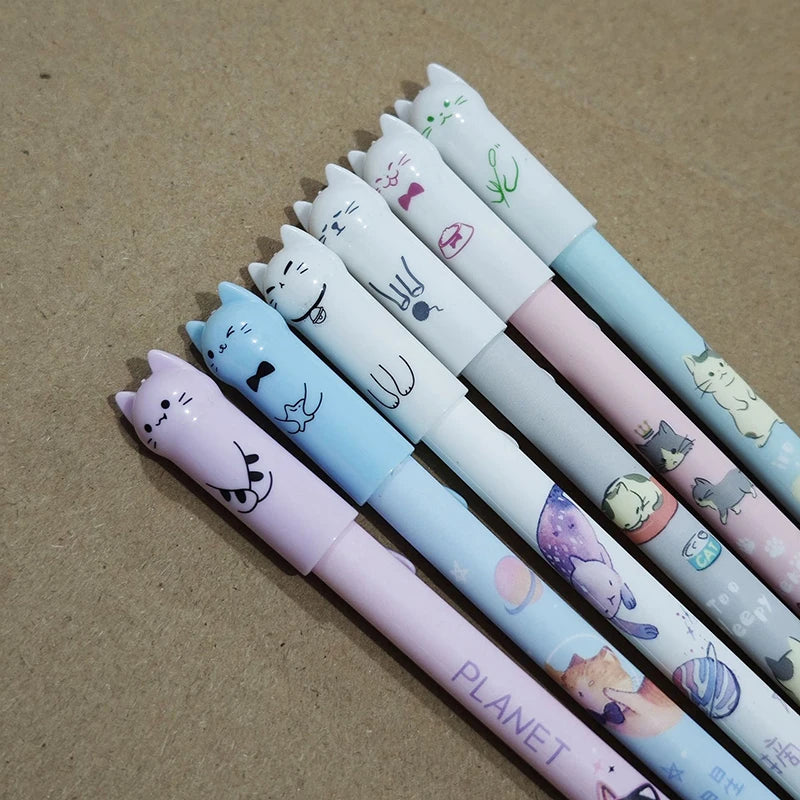 6 Cat Tail Themed Kawaii Gel Pens Erasable Blue Ink Ideal Student Qme