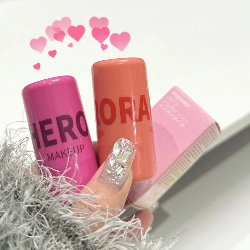 Strawberry Jelly Blush Stick Brighten Cheek Rouge Dual Use of Lips and Cheeks Blusher Waterproof Lasting Red Tint Cheek Color Qme