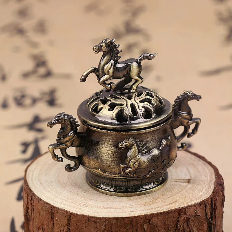Vintage Alloy Incense Burner Horse Lucky Hollow Lotus Incense Censer Seashell Incense Holder Mini 2026 Year Of The Horse Stove Qme