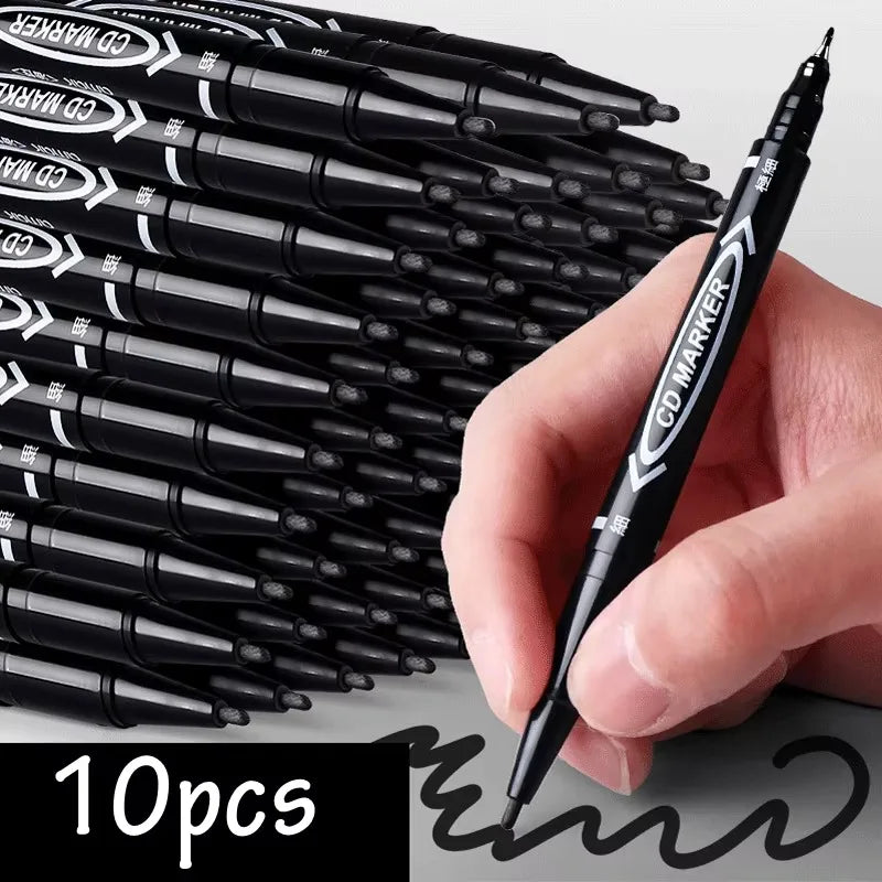 10Pcs/set Double Tip Art Black/Blue/Red Ink Permanent Paint Marker Pen for Plastic Wood Stone Metal Glass Doodling Marking Qme