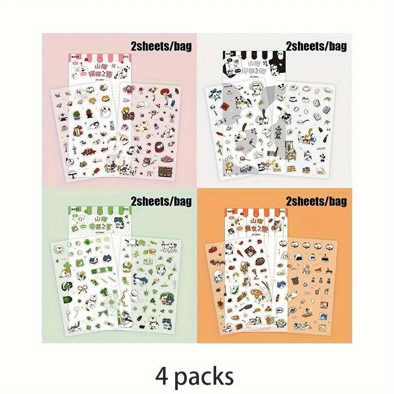 8Sheets Adorable Pets and Food Theme PET Stickers Precision Cut for Scrapbooking Journaling Decorate Phone Case Laptop DIY Qme A