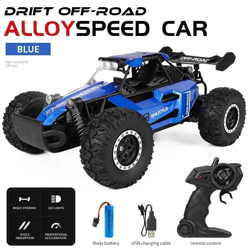 RC Car 2.4Gh Model With LED Lights 2WD High Speed Off-road Remote Control Climbing Vehicle Outdoor Cars Drift Kid Toys Boys Gift Qme Blue