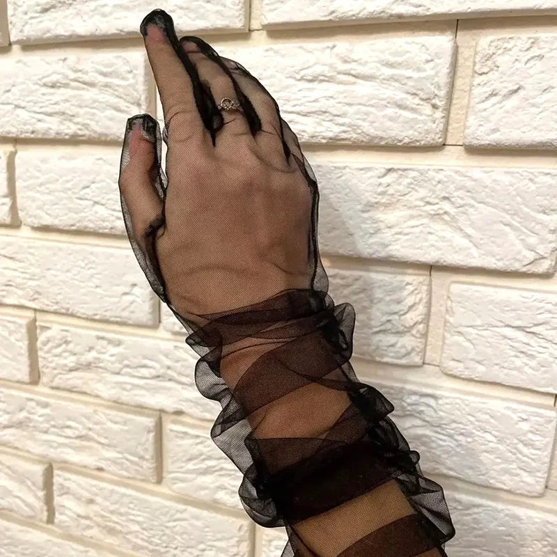 Fashion Long Sheer Tulle Gloves Ultra Thin Stretchy Full Finger Qme