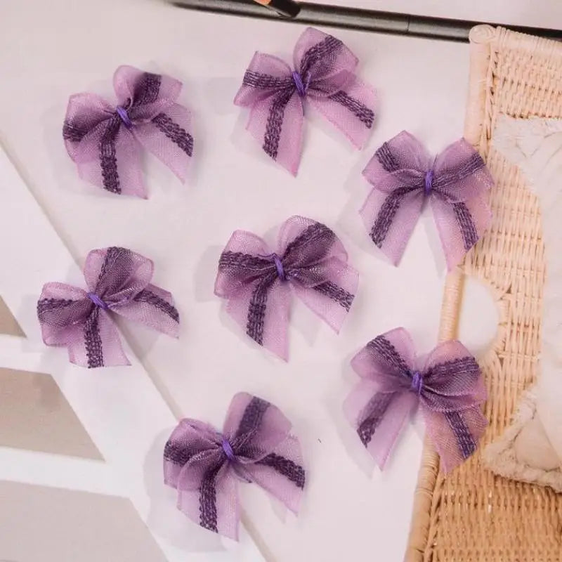30pcs Mesh Ribbon Bows Mutilcolor Lace Mini Bowknot Satin Ribbon Bow Flower For DIY Craft Decoration Accessories Qme Purple