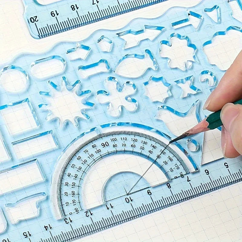 2pcs/set Multifunctional Geometric Ruler for Drawing and Crafting - Flower, Semicircle, and Geometric Patterns - Fun Qme
