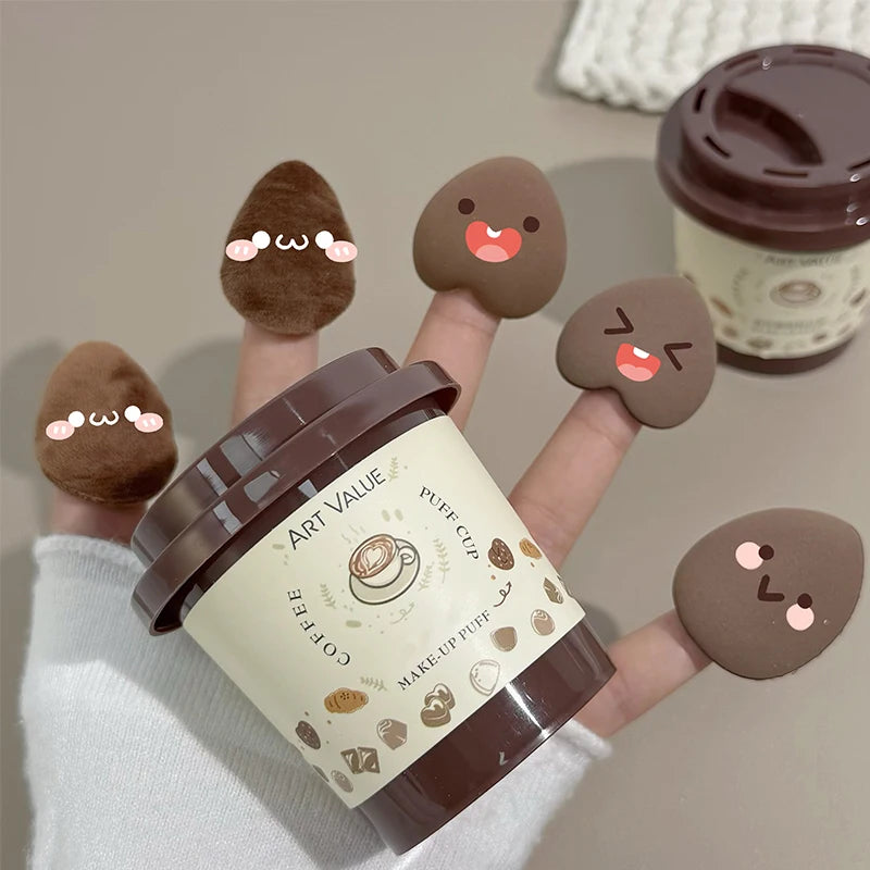 ART VALUE Mini Coffee Design For Powder Puff Cup Blush Highlighter Concealer Makeup Powder Puff Cute Thumb Powder Puff Tools Qme 5 pc in set