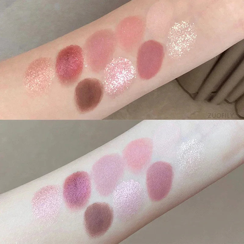New Nine-color Eyeshadow Palette Rose Pink Color Pearly Matte Glitter Eyeshadow Pallete Shiny Eye Shadow Eye Pigments Qme