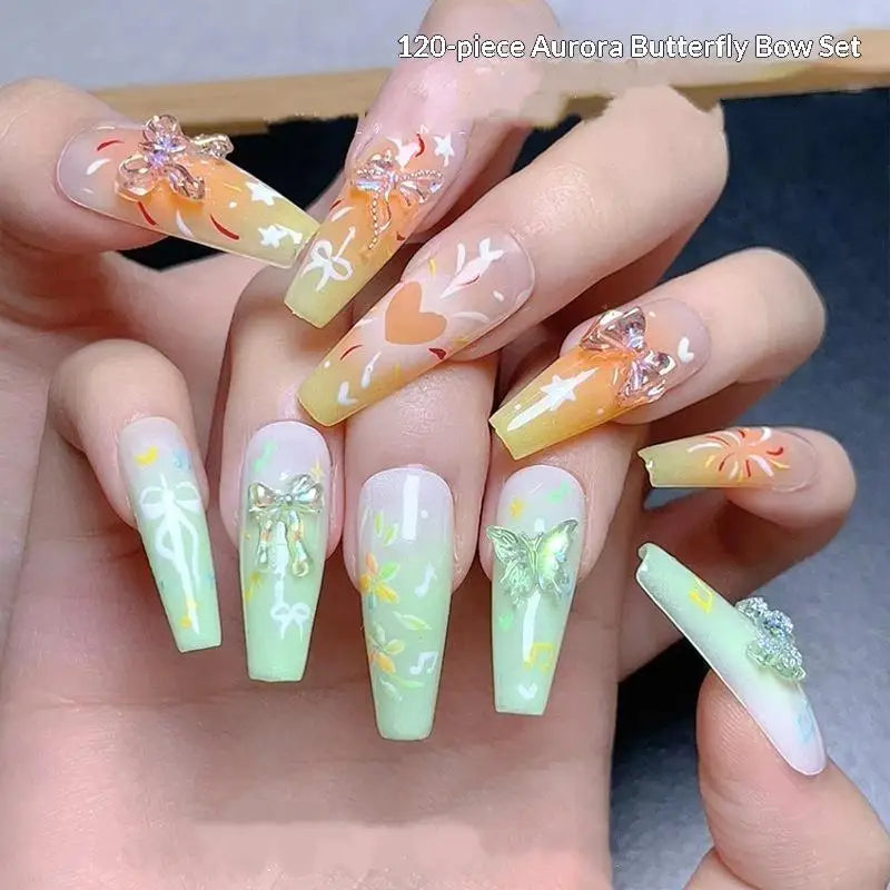 120 Iridescent Aurora Bow Nail Charms Clear Storage Box Perfect DIY Qme