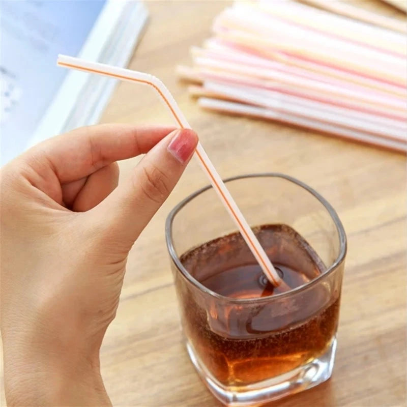 100Pcs Colorful Bendable Straw Drinking Kunststof Straw for Milk Tea Bar Party Rietjes Drinking Wedding Kitchen Beverage Straws Qme