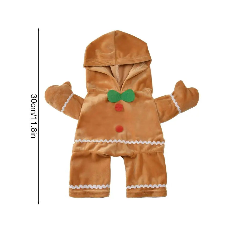 NEW Dog Gingerbread Costume Pet Cute Hooded Jumpsuit Christmas Cosplay Clothes Brown Outfit for Cat Party Decoration Supplies Qme M