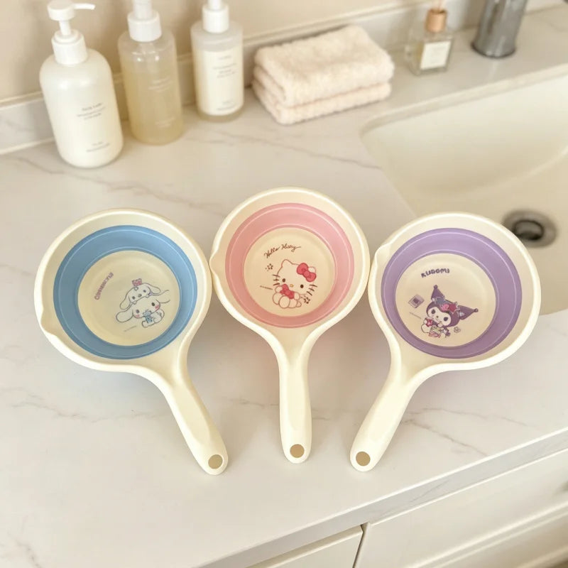 Hello Kitty Kuromi Folding Water Scoop Household Shampoo Scoop Silicone Telescopic Water Scoop for Students Qme