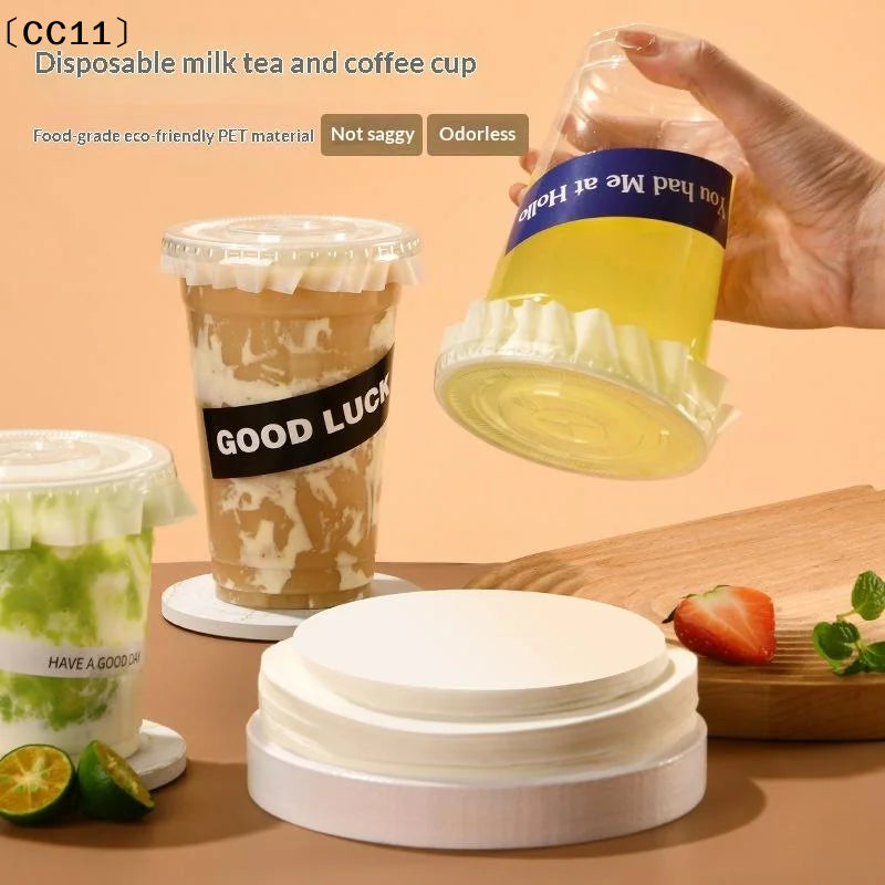 100 Disposable Leak Proof Paper Coffee Cup Cover Lid Films Anti Qme