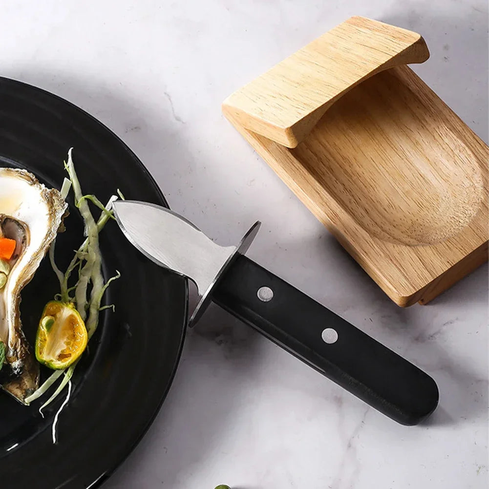 Oyster Shucking Tools Stainless Steel Scallop Shell Shucking Cutter Wood Seafood Opener Tool for Home Kitchen Barbecue Camping Qme