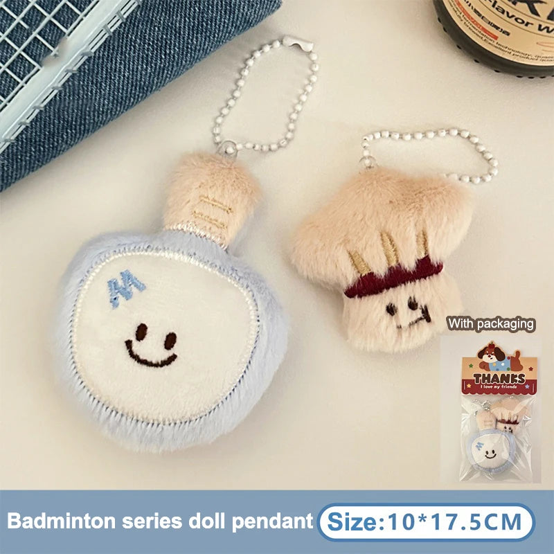 Cartoon Plush Badminton Tennis Keychain Fluffy Cute Creative Soft Qme A3