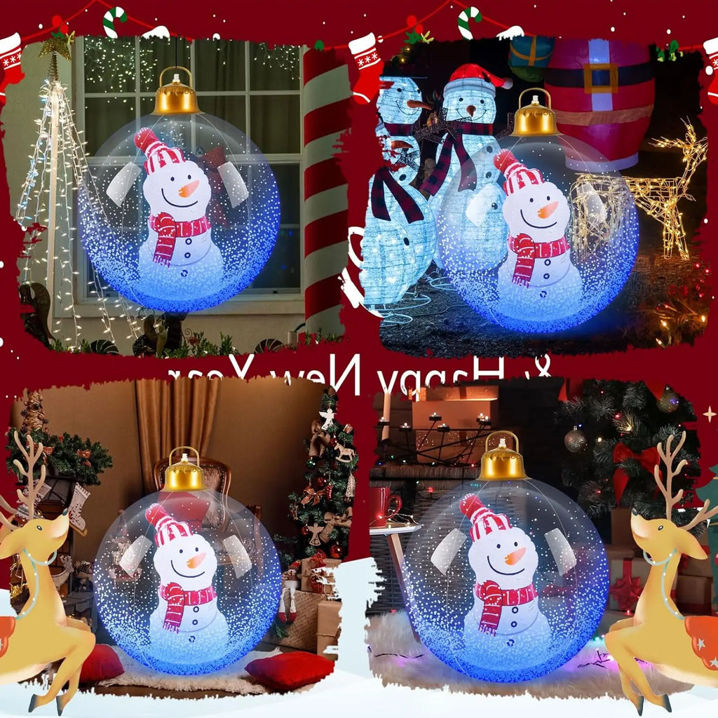 Inflatable Christmas Ball with Lights for Outdoor Courtyard Decoration PVC Transparent Snowman Christmas Decor Ball New Model Qme